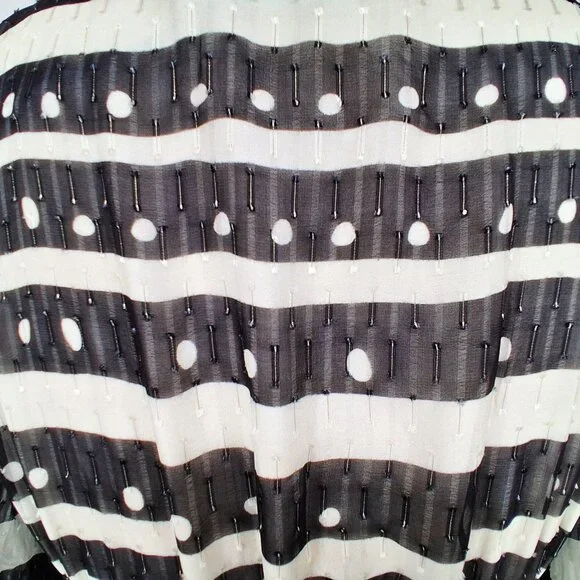 Cynthia Rowley Sicily Silk Wrap Dress Black White Smocked Waist Cap Sleeve Size - Picture 7 of 13